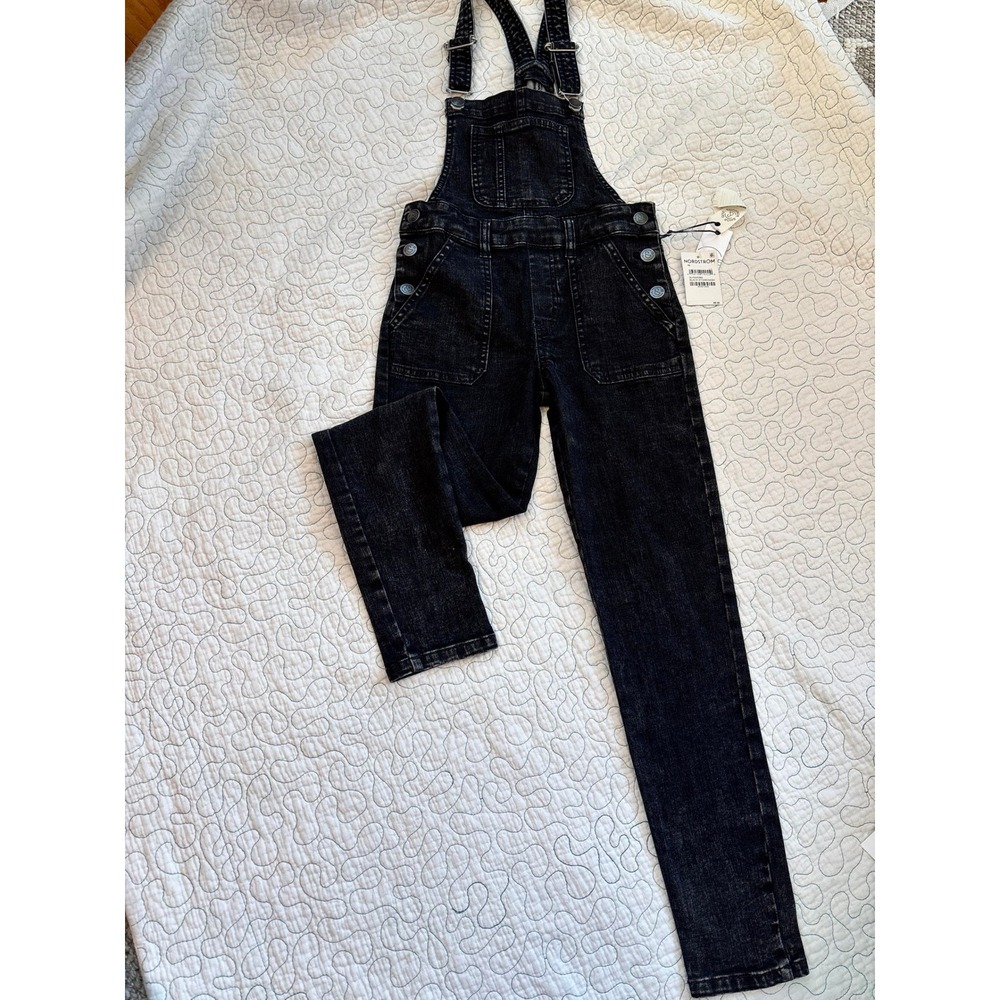 Nordstrom Girl's Treasure And Bond Black Washed Denim‎ Slim Leg Overalls Size 10